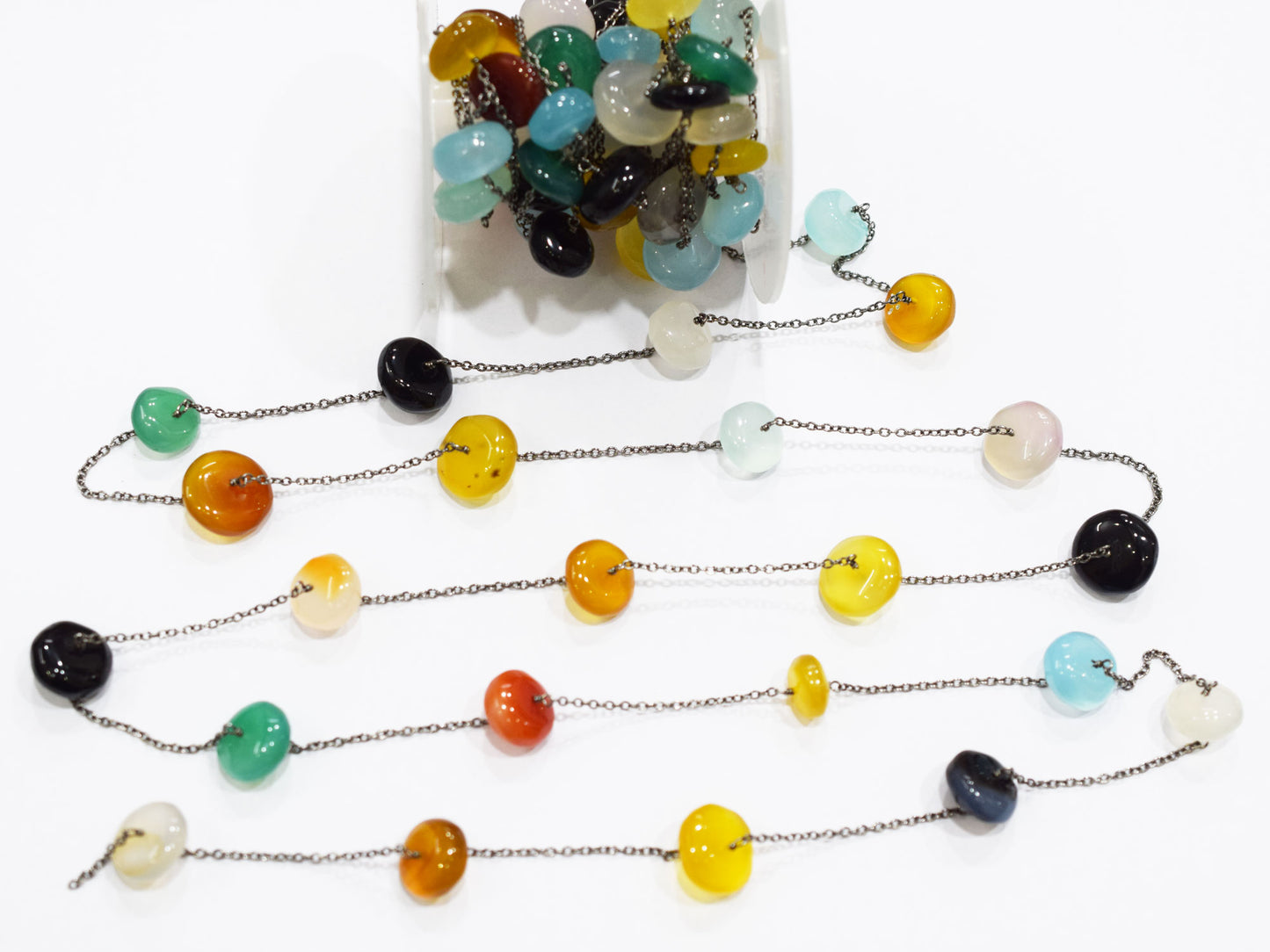 Multi Chalcedony Smooth Rondelle Shape Rosary Beaded Chain , Sold By Foot , 20 mm , RB-6670