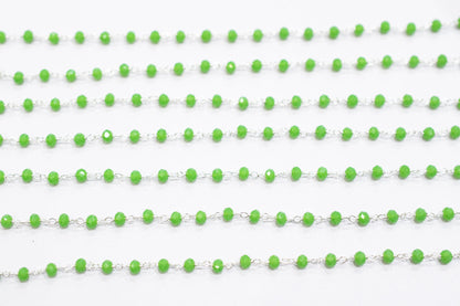 Mint Chrysoprase Hydro Quartz Faceted Rondelle Shape Rosary Beaded Chain , Sold By Foot , 3.50 - 4 mm , RB-6671