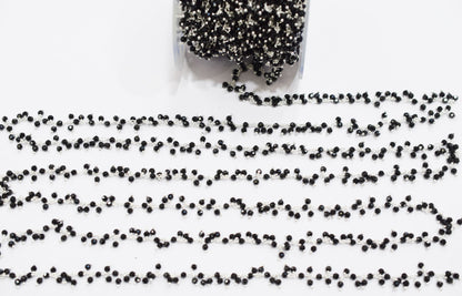 Sparkling Black Spinel Hydro Quartz Faceted Round Shape Dangling Chain , 3 mm , RB-6672