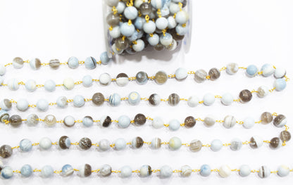 Boulder Lace Opal Smooth Round Shape Rosary Beaded Chain , 9 - 10 mm , RB-6673
