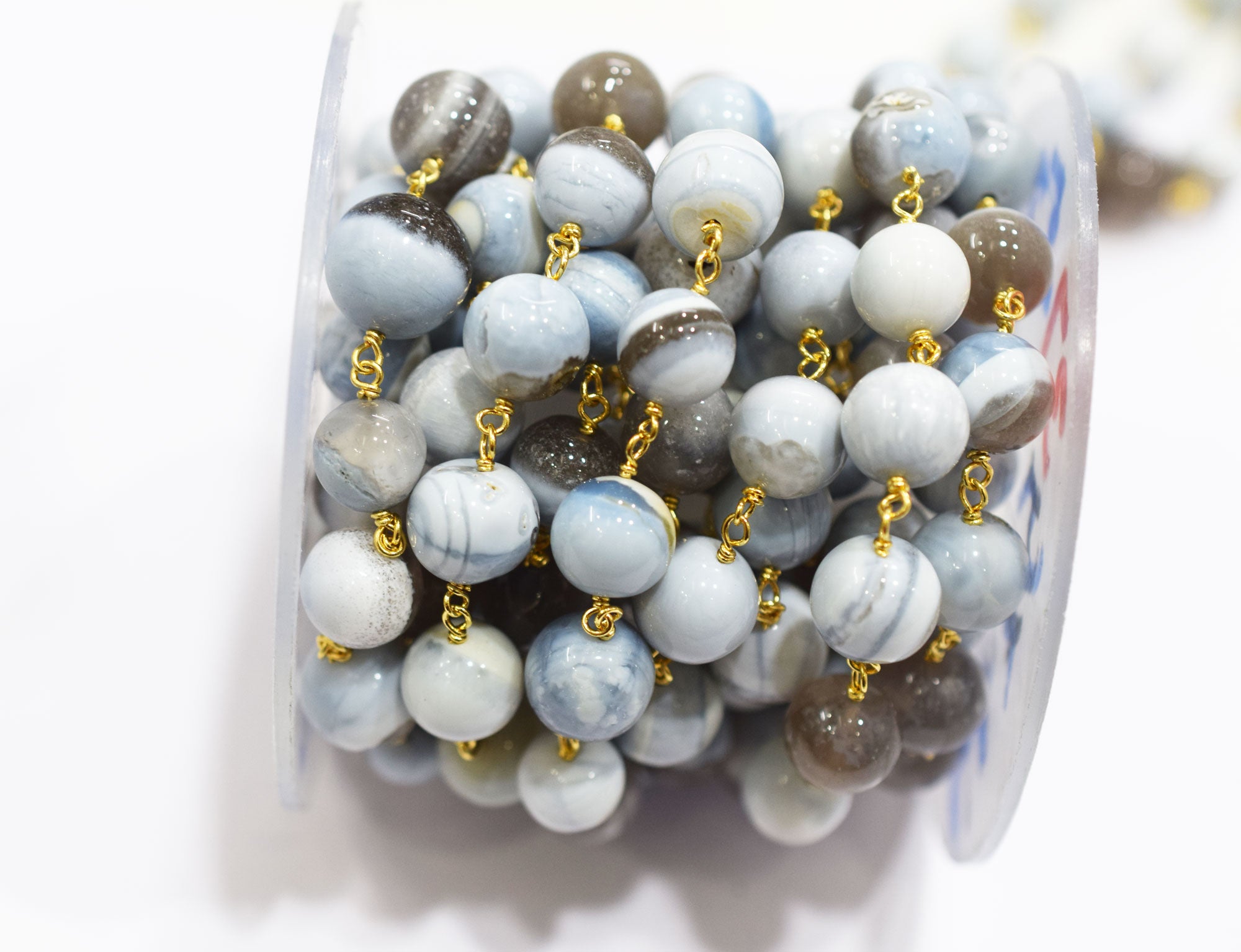 Boulder Lace Opal Smooth Round Shape Rosary Beaded Chain , 9 - 10 mm , RB-6673