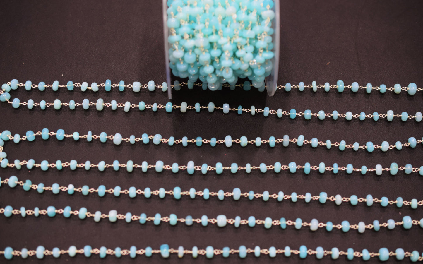 Peruvian Blue Opal Smooth Rondelle Shape Rosary Beaded Chain , 6 mm , RB-6674