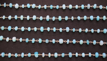 Peruvian Blue Opal Smooth Rondelle Shape Rosary Beaded Chain , 6 mm , RB-6674