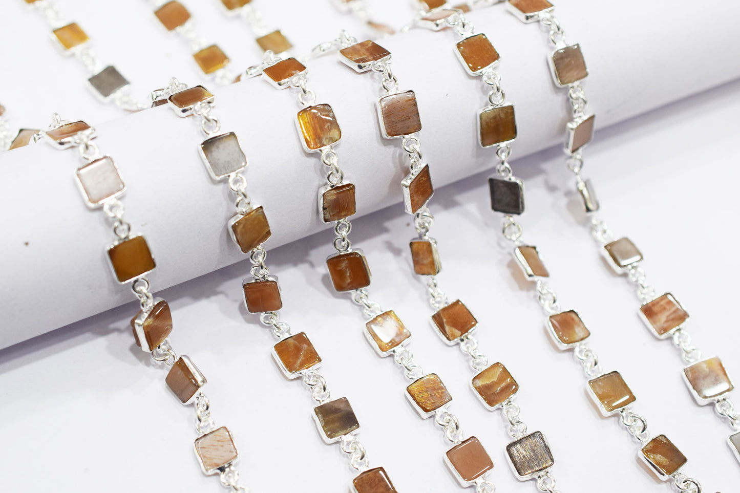 Golden Shine Moonstone Square Shape Smooth Connector Chain , 7 - 8 mm , RB-6676