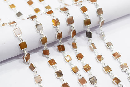 Golden Shine Moonstone Square Shape Smooth Connector Chain , 7 - 8 mm , RB-6676