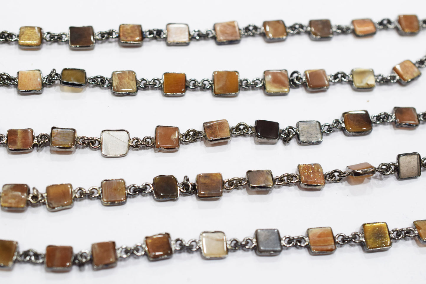 Golden Shine Moonstone Square Shape Smooth Connector Chain , 7 - 8 mm , RB-6676