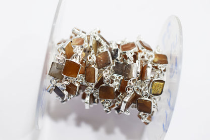 Golden Shine Moonstone Square Shape Smooth Connector Chain , 7 - 8 mm , RB-6676