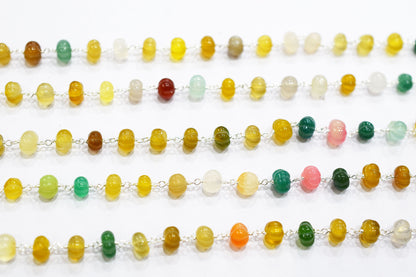 Tantalizing Multi Chalcedony Carved Melon Shape Rosary Beaded Chain , Sold By Foot , 8 mm , RB-6677