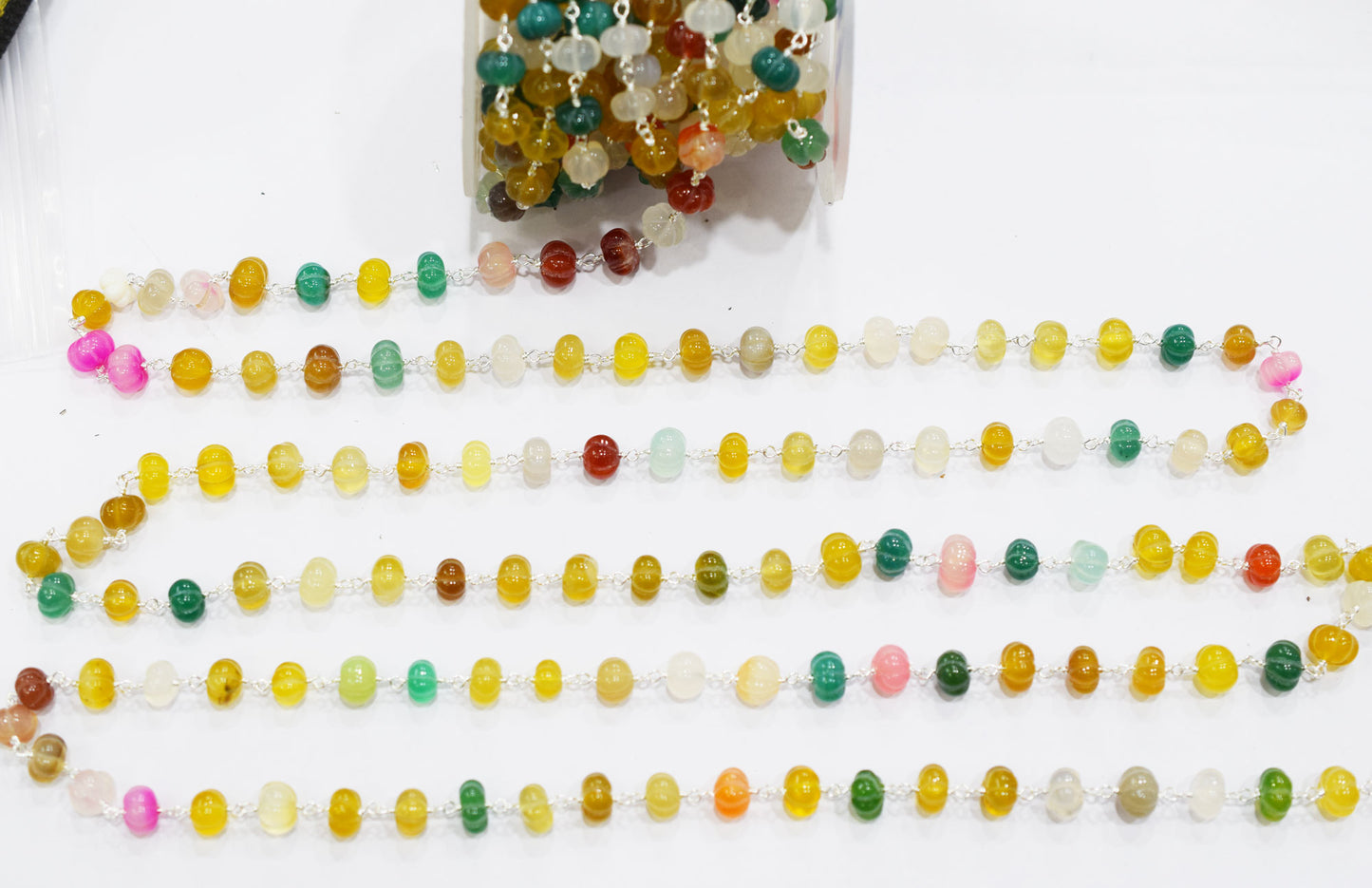 Tantalizing Multi Chalcedony Carved Melon Shape Rosary Beaded Chain , Sold By Foot , 8 mm , RB-6677