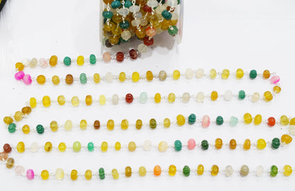 Tantalizing Multi Chalcedony Carved Melon Shape Rosary Beaded Chain , Sold By Foot , 8 mm , RB-6677