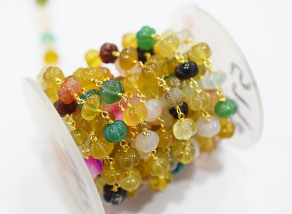 Tantalizing Multi Chalcedony Carved Melon Shape Rosary Beaded Chain , Sold By Foot , 8 mm , RB-6677