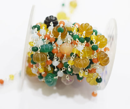 Outrageous Multi Chalcedony Carved Melon Shape Rosary Beaded Chain , Sold By Foot , 4.50 - 10 mm , RB-6678