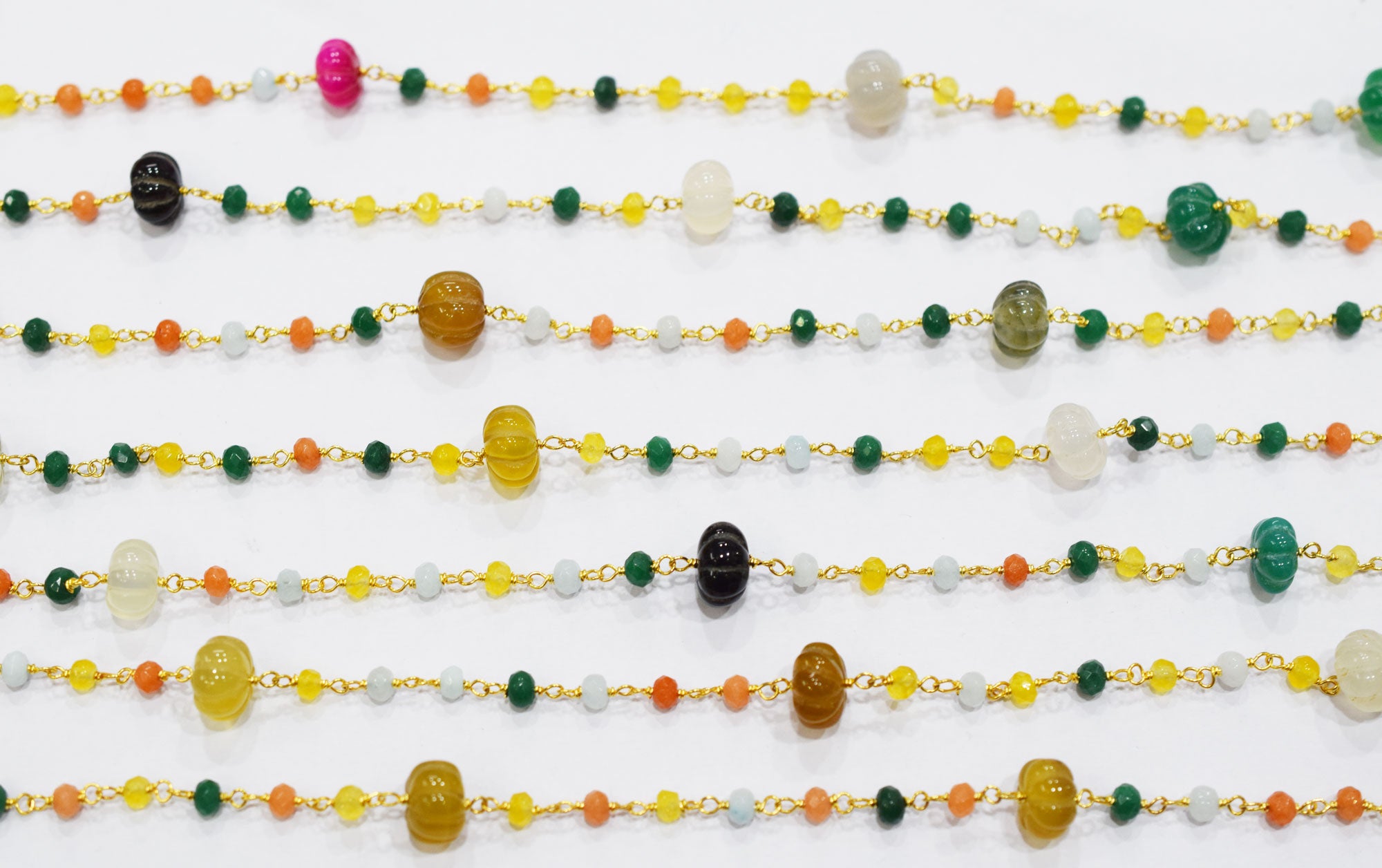 Outrageous Multi Chalcedony Carved Melon Shape Rosary Beaded Chain , Sold By Foot , 4.50 - 10 mm , RB-6678