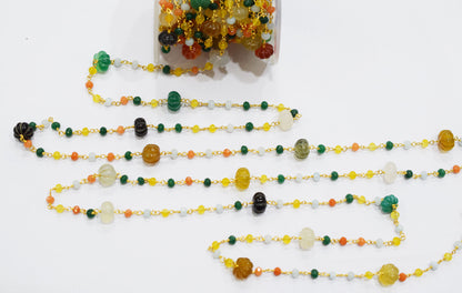 Outrageous Multi Chalcedony Carved Melon Shape Rosary Beaded Chain , Sold By Foot , 4.50 - 10 mm , RB-6678