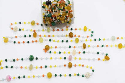 Outrageous Multi Chalcedony Carved Melon Shape Rosary Beaded Chain , Sold By Foot , 4.50 - 10 mm , RB-6678