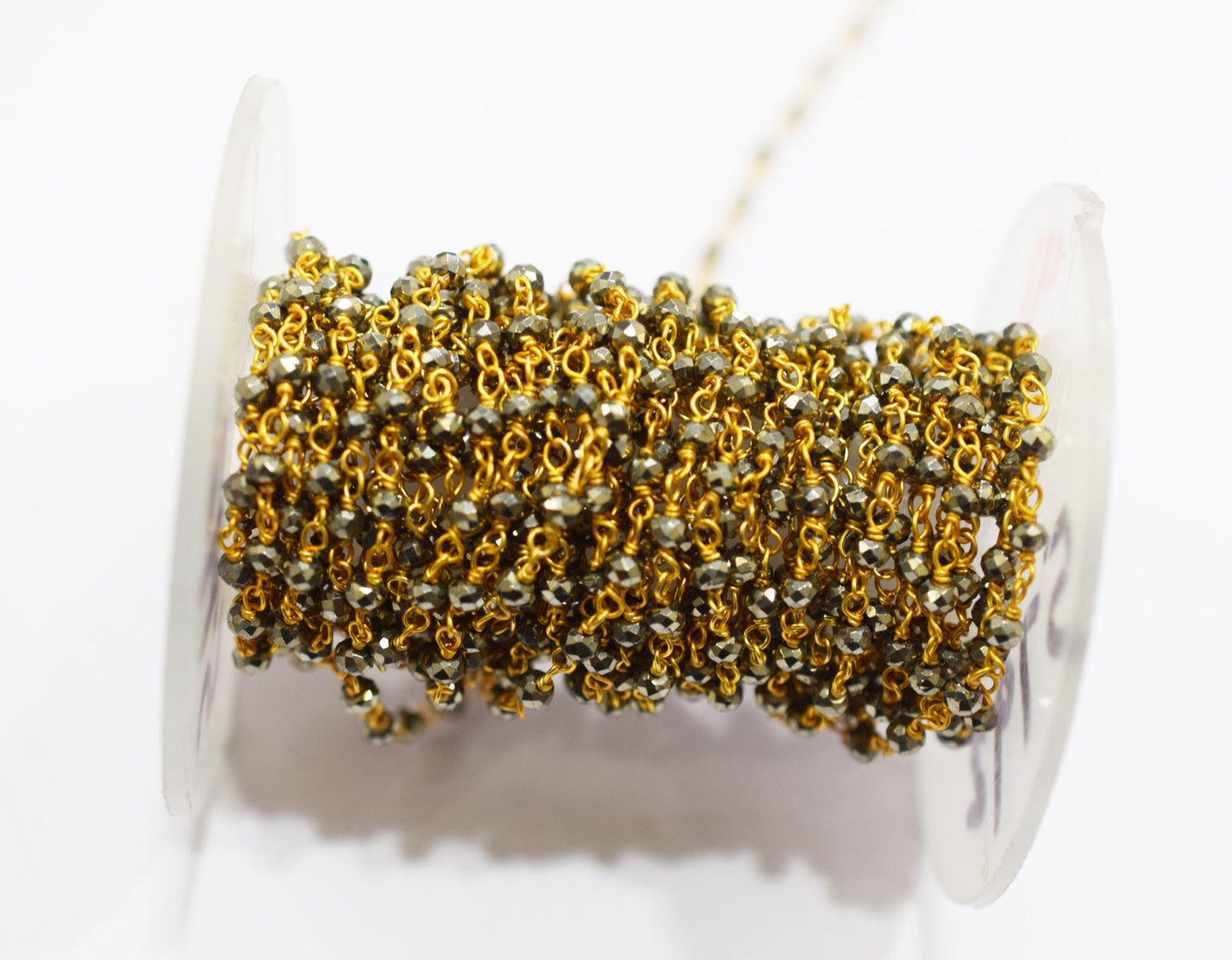 Elegant Black Pyrite Faceted Rondelle Rosary Beaded Chain , Black Pyrite Wire Wrapped Chain , 3 mm , RB-6679