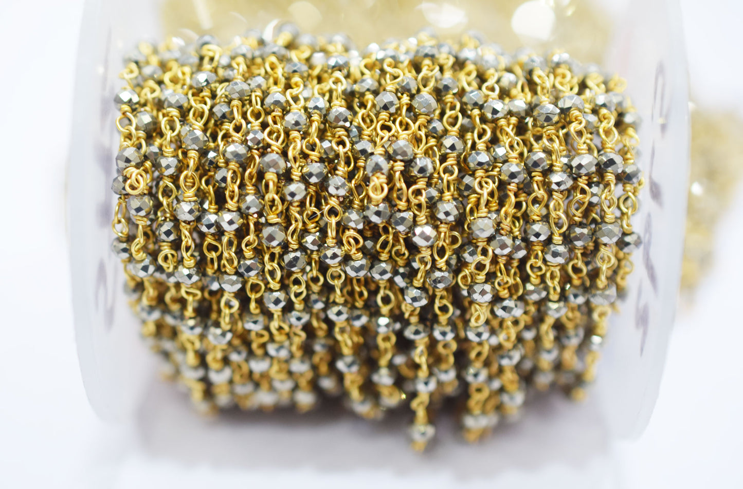 Elegant Black Pyrite Faceted Rondelle Rosary Beaded Chain , Black Pyrite Wire Wrapped Chain , 3 mm , RB-6679