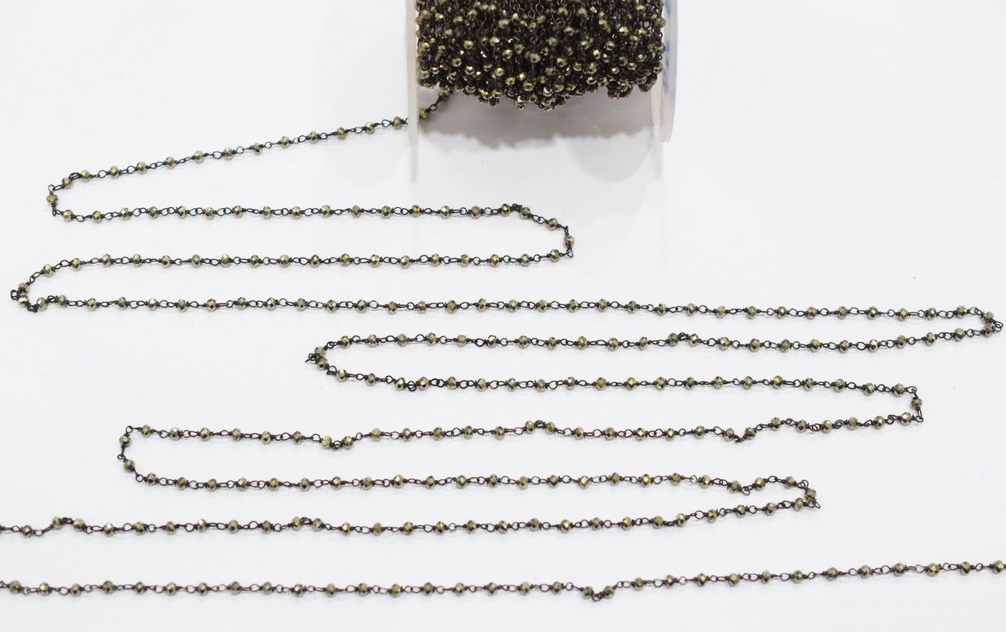 Elegant Black Pyrite Faceted Rondelle Rosary Beaded Chain , Black Pyrite Wire Wrapped Chain , 3 mm , RB-6679