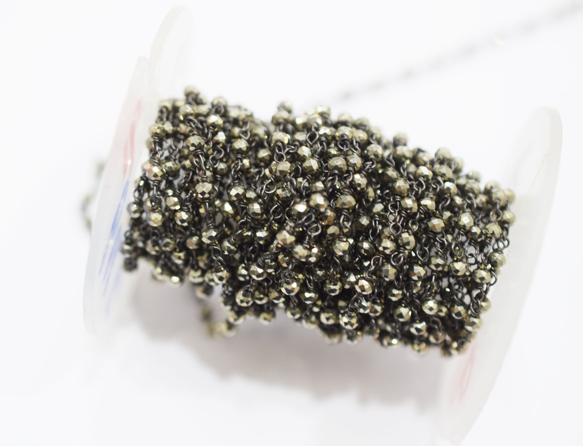 Elegant Black Pyrite Faceted Rondelle Rosary Beaded Chain , Black Pyrite Wire Wrapped Chain , 3 mm , RB-6679