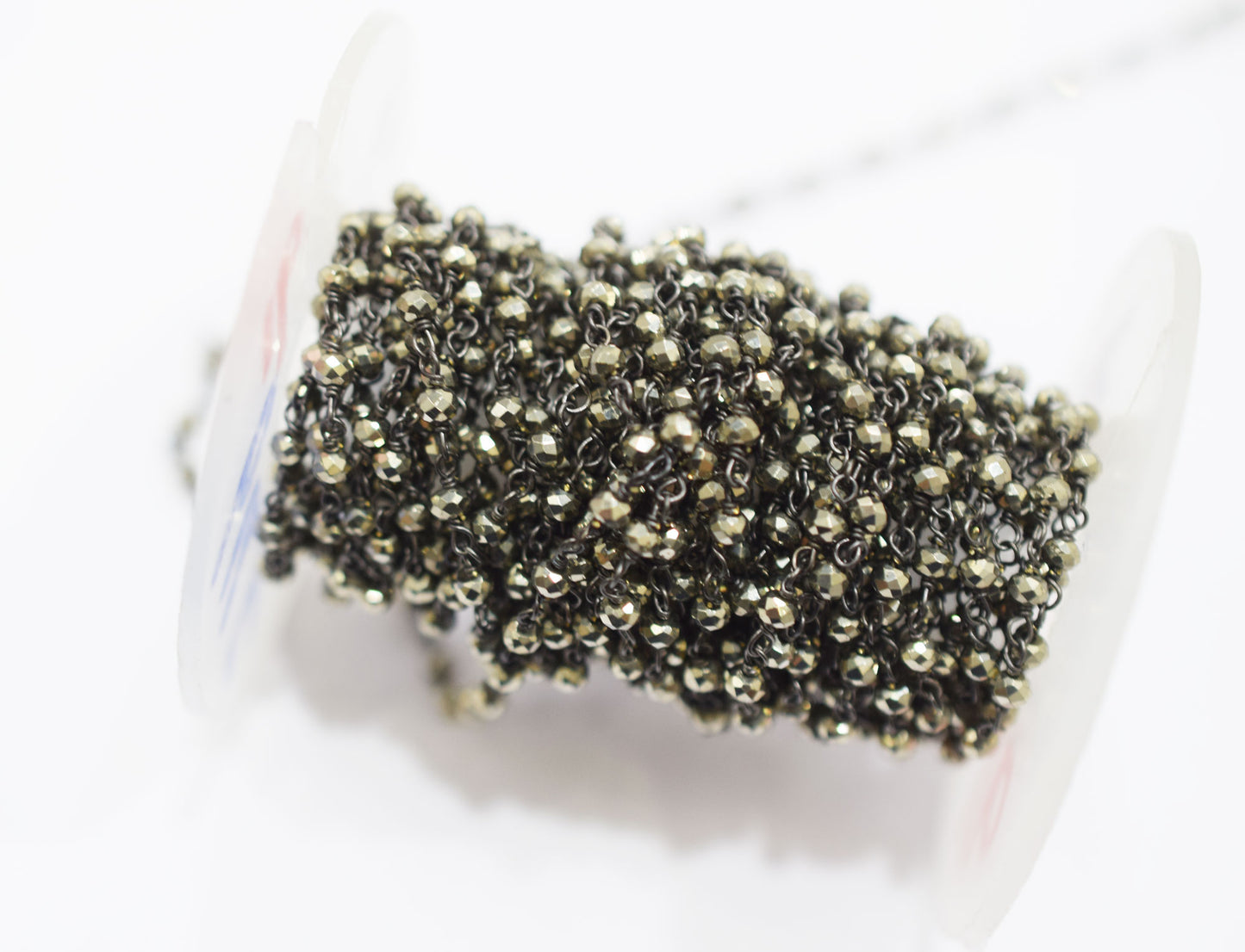 Elegant Black Pyrite Faceted Rondelle Rosary Beaded Chain , Black Pyrite Wire Wrapped Chain , 3 mm , RB-6679