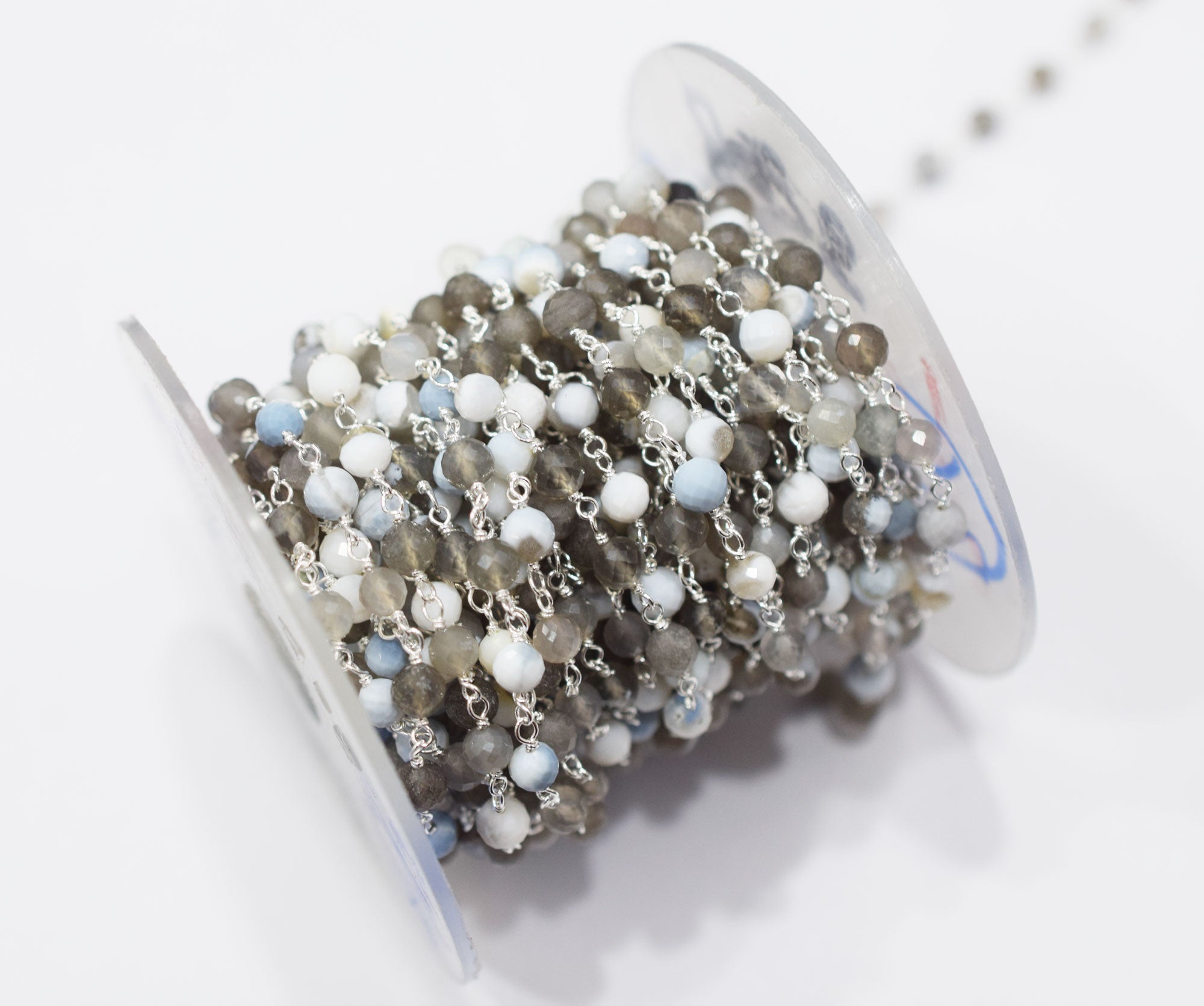 Boulder Opal Faceted Round Shape Rosary Beaded Chain , 5 mm , RB-6683