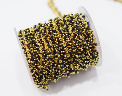 Natural Black Spinel Faceted Round Shape Dangling Chain , 3 mm , RB-6685