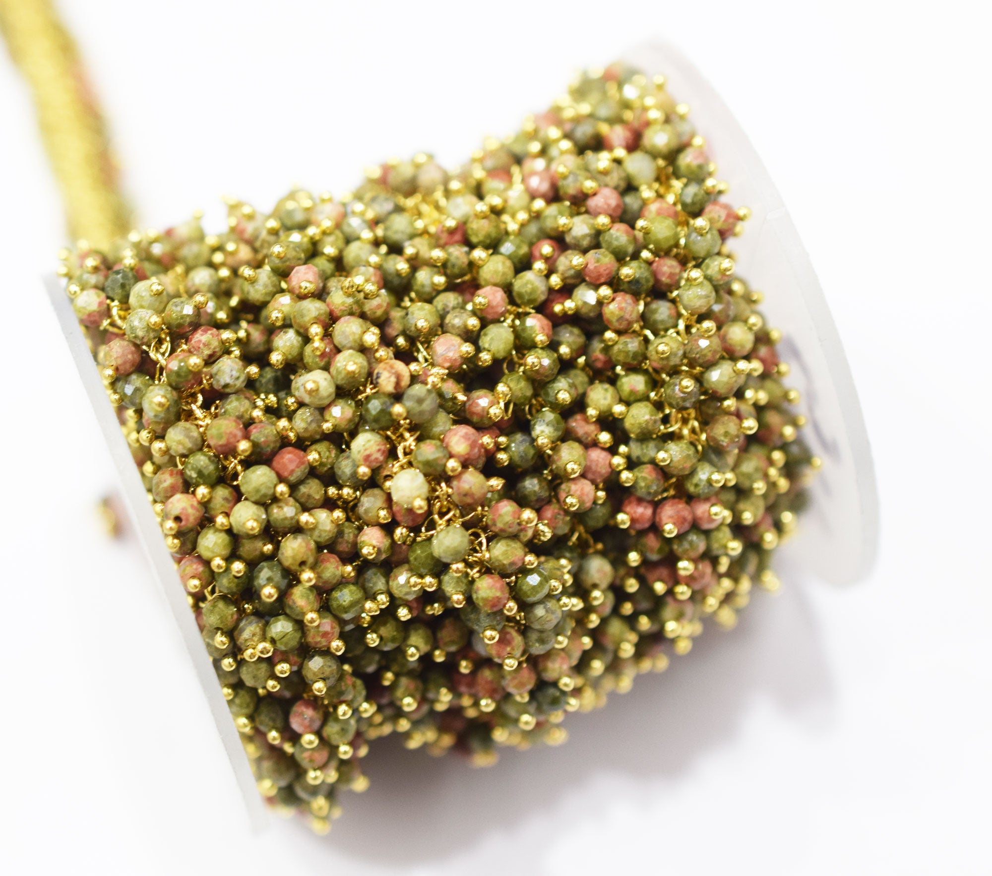 Unakite Faceted Round Shape Dangling Chain , 3 mm , RB-6686