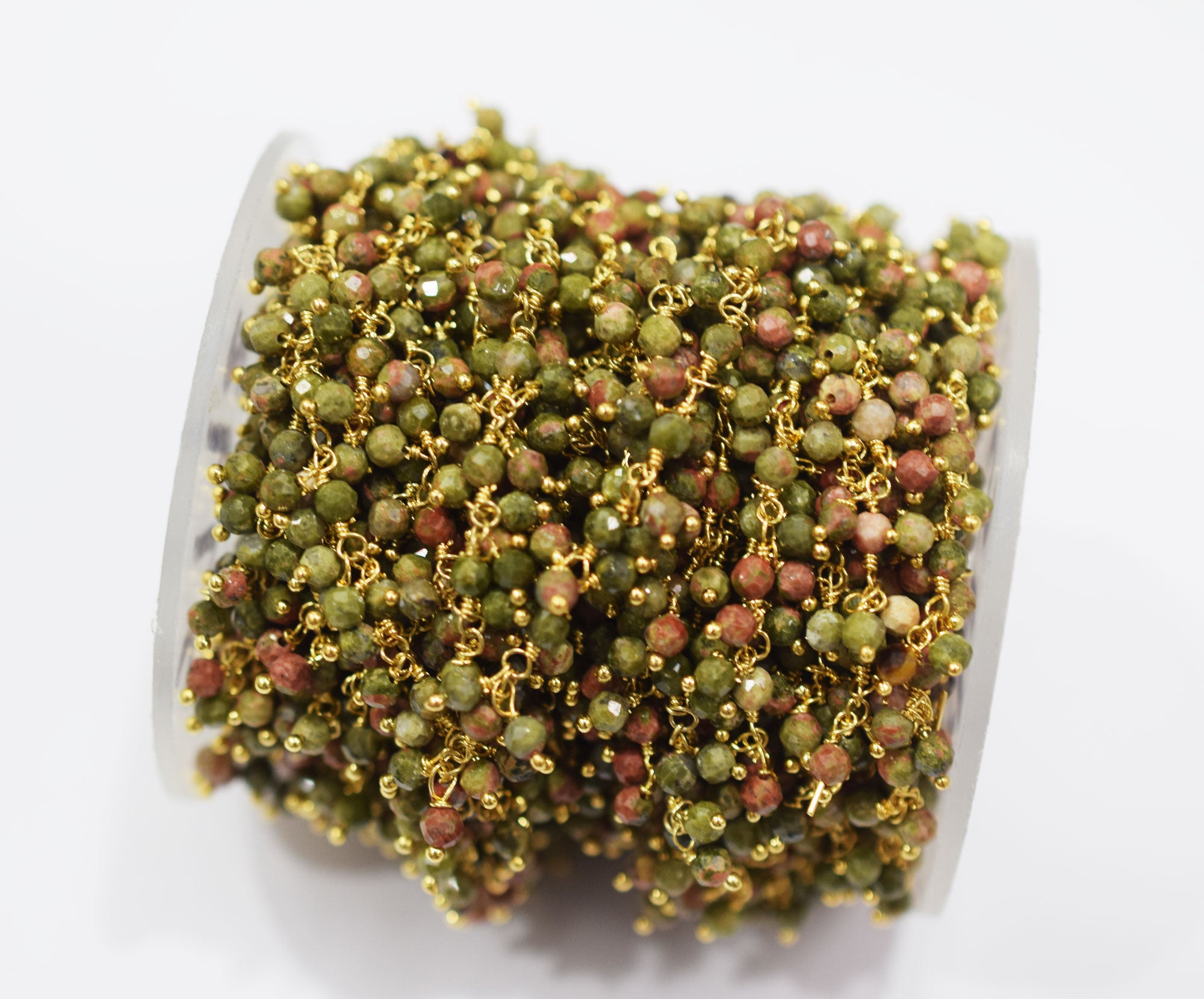 Unakite Faceted Round Shape Angoori Cluster Chain , 3 mm , RB-6687