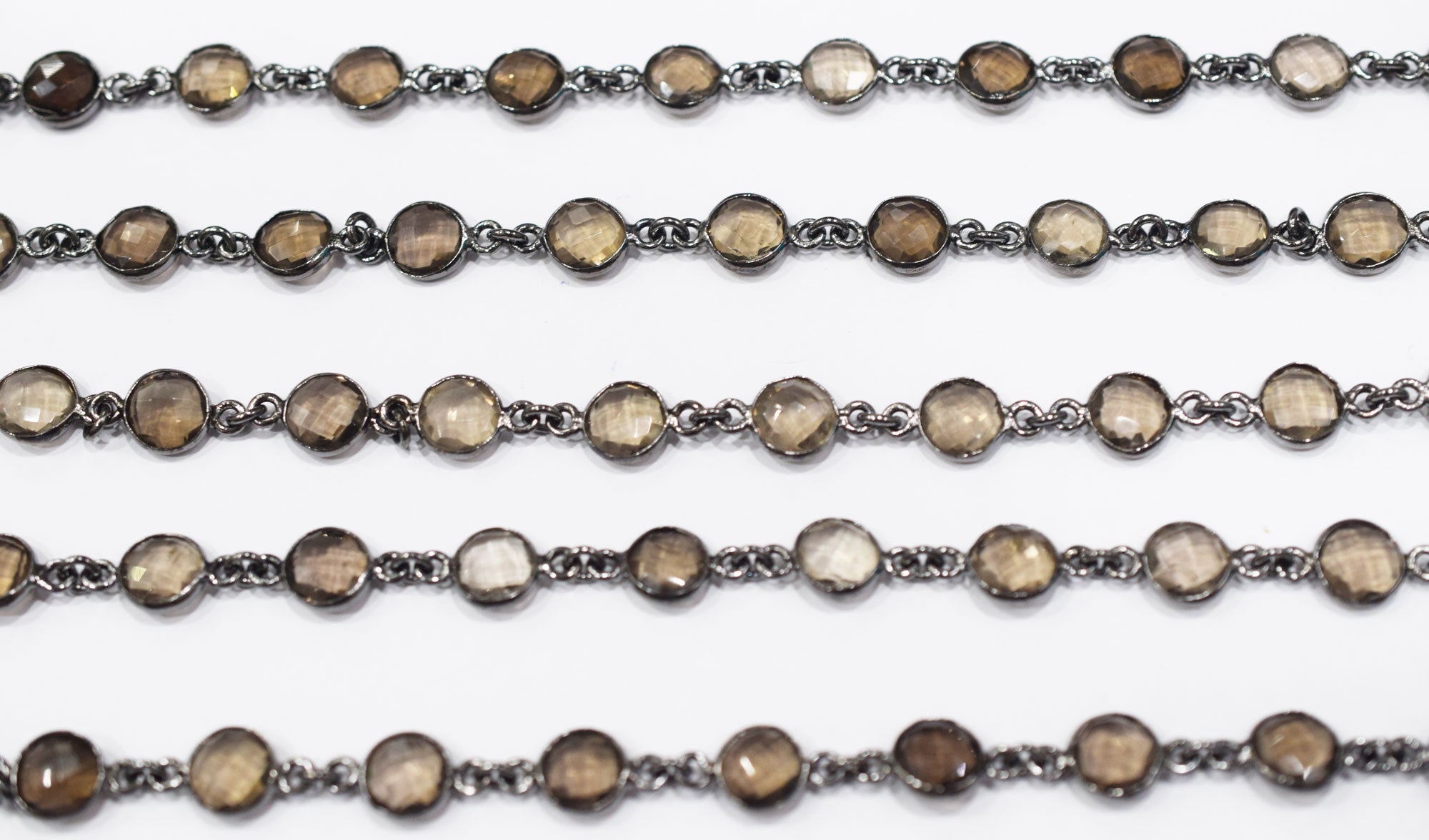 Smoky Quartz Faceted Coin Shape Connector Chain , 9 mm , RB-6689