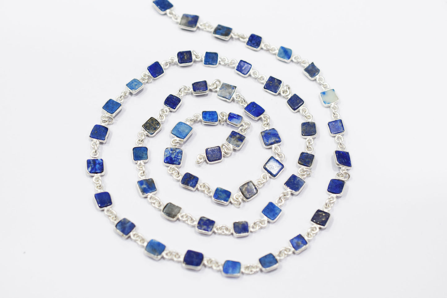 Lapis Lazuli Smooth Flat Square Shape Connector Chain , 6 - 7 mm , RB-6692