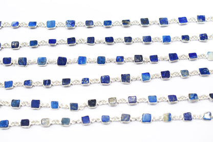 Lapis Lazuli Smooth Flat Square Shape Connector Chain , 6 - 7 mm , RB-6692