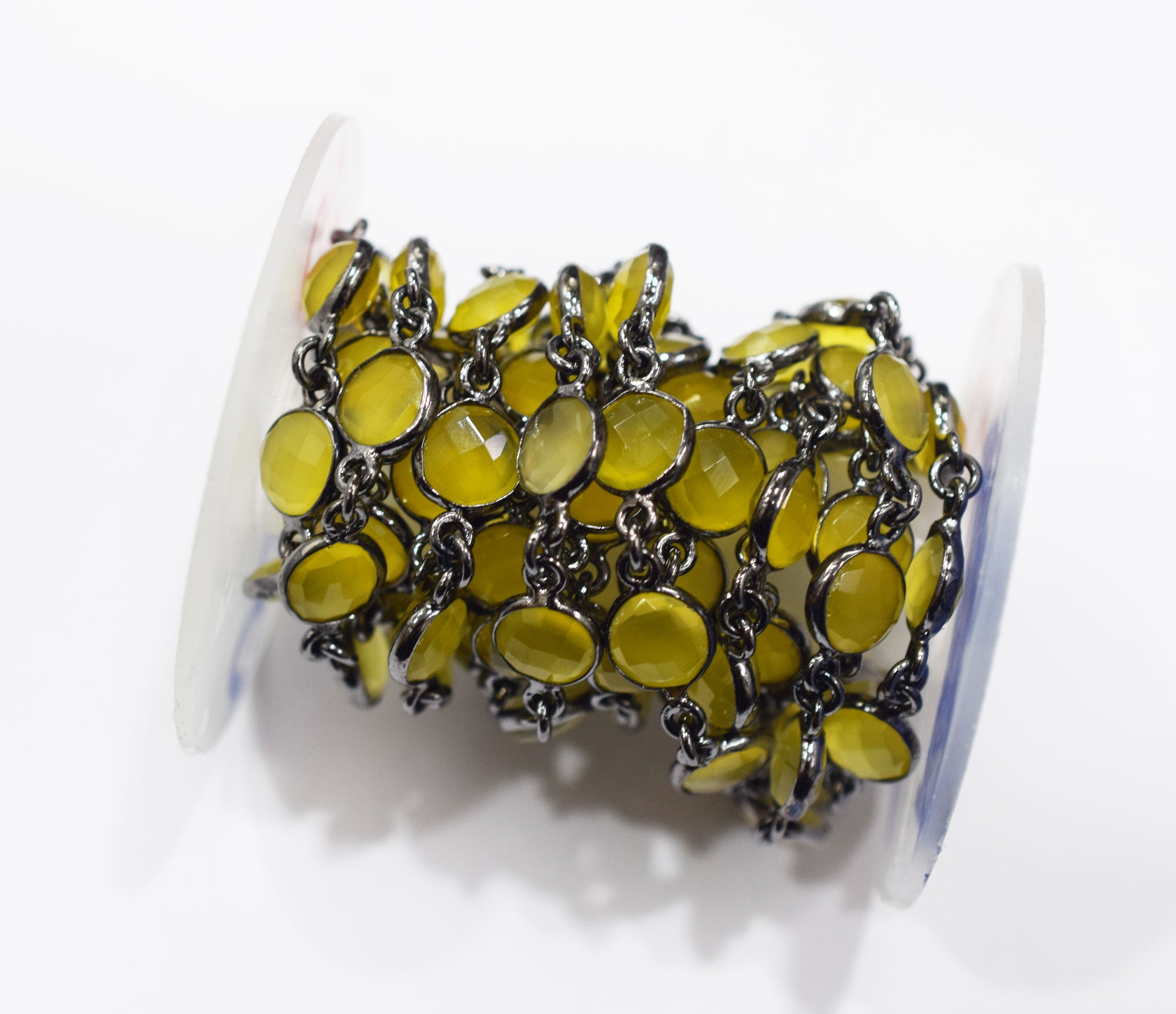 Yellow Chalcedony Faceted Coin Shape Connector Chain , 9 mm , RB-6694