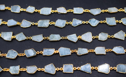 Milky Aquamarine Fancy Cut Shape Connector Chain , 8x14 - 11x14 mm , RB-6697
