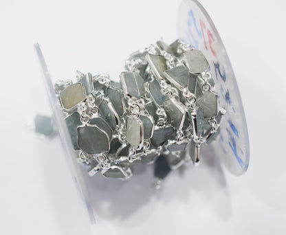 Milky Aquamarine Fancy Cut Shape Connector Chain , 8x14 - 11x14 mm , RB-6697