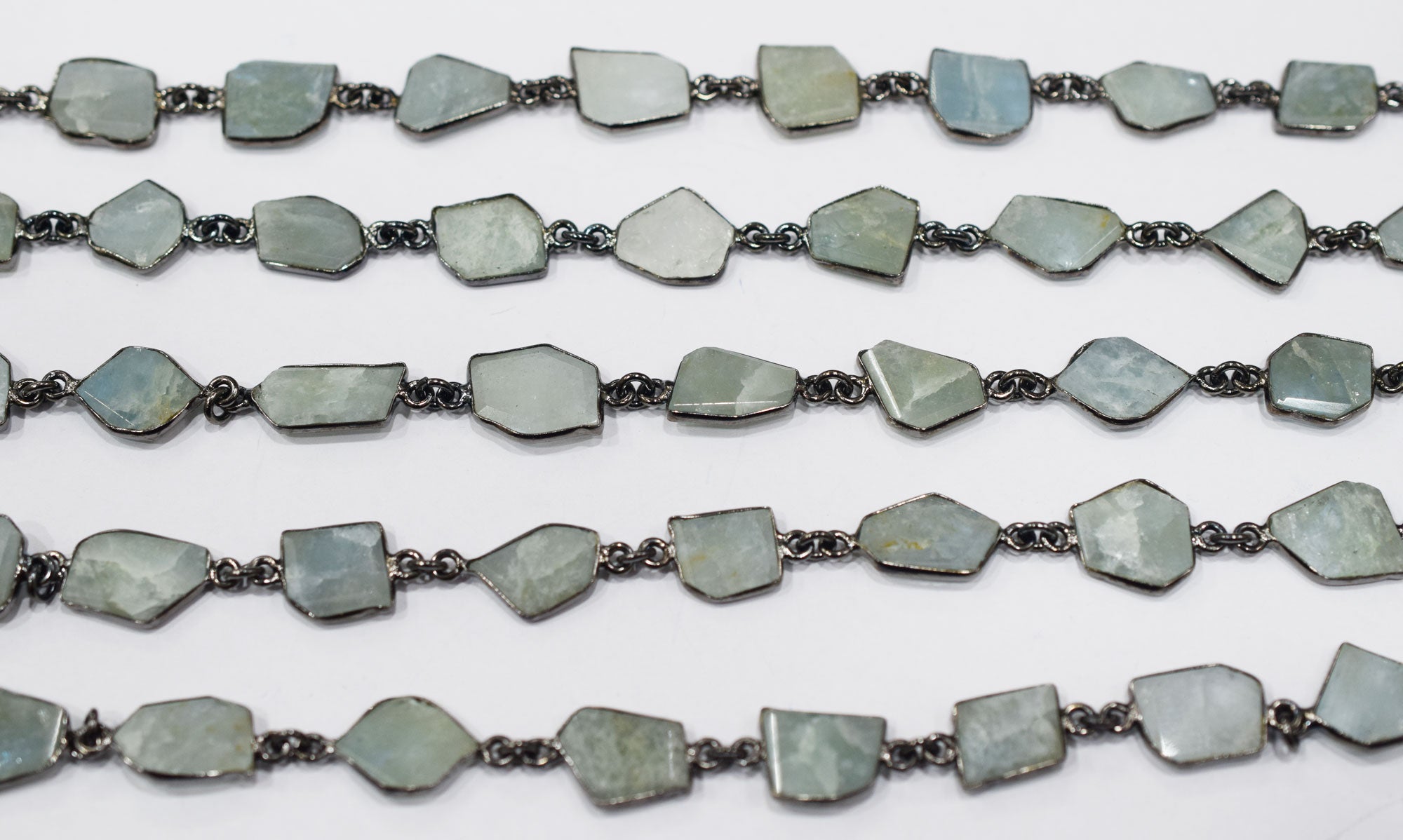 Milky Aquamarine Fancy Cut Shape Connector Chain , 8x14 - 11x14 mm , RB-6697