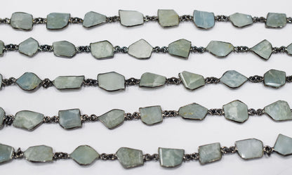 Milky Aquamarine Fancy Cut Shape Connector Chain , 8x14 - 11x14 mm , RB-6697