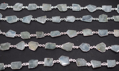 Milky Aquamarine Fancy Cut Shape Connector Chain , 8x14 - 11x14 mm , RB-6697