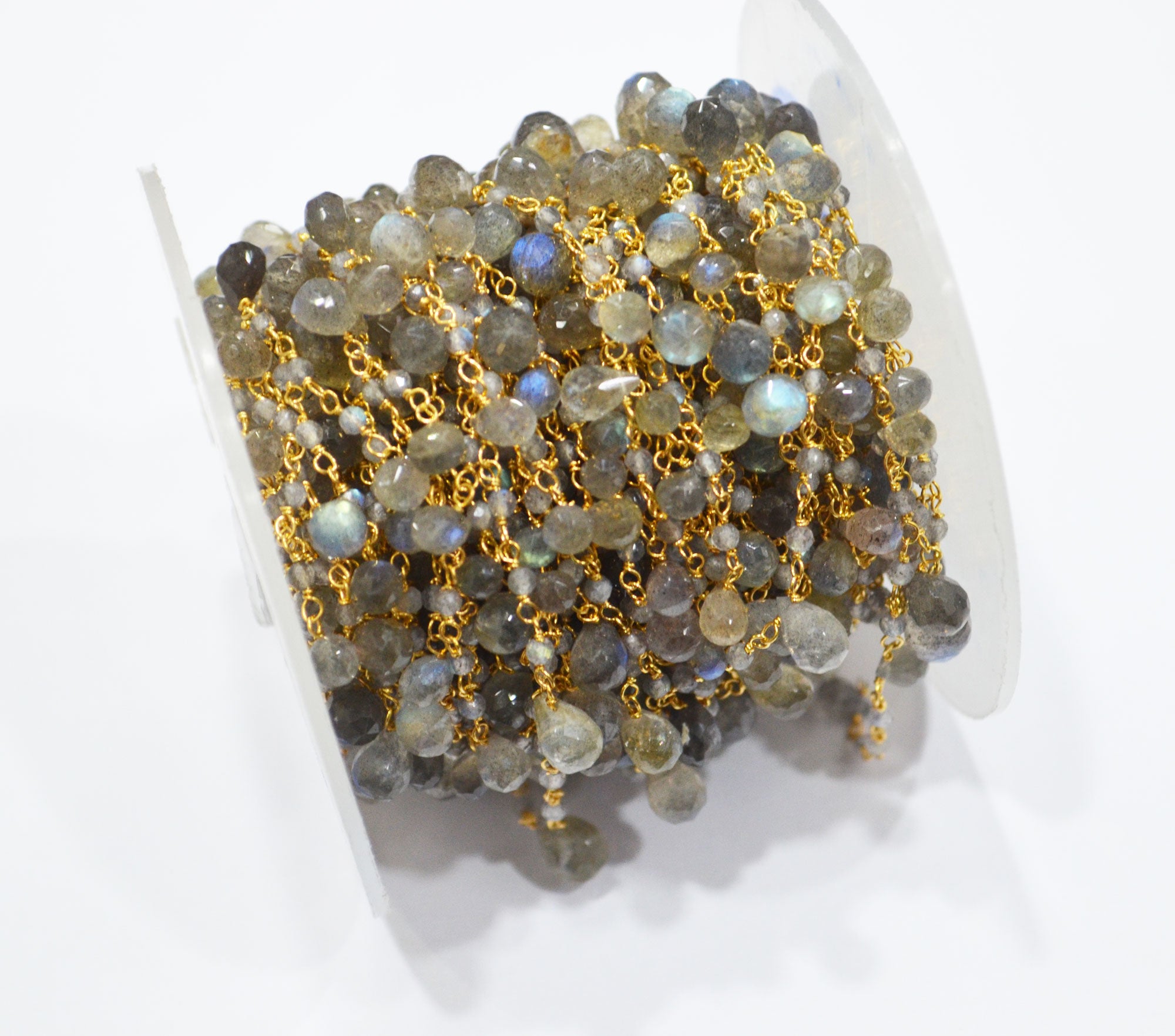 Labradorite Faceted Rondelle Rosary Beaded Chain ,Labradorite Faceted Tear Drops Shape Wire Wrapped Chain , 3x4 - 4x6 mm ,6700