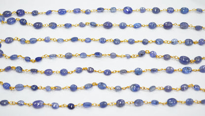 Tanzanite Smooth Oval Shape Rosary Beaded Chain , 3x4 - 4x5 mm , 6701