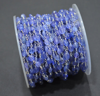 Tanzanite Smooth Oval Shape Rosary Beaded Chain , 3x4 - 4x5 mm , 6701