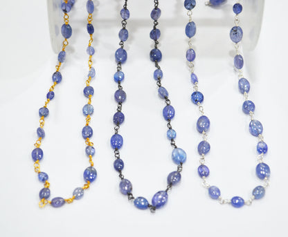 Tanzanite Smooth Oval Shape Rosary Beaded Chain , 3x4 - 4x5 mm , 6701
