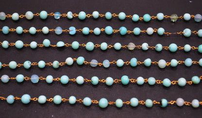 Aqua Ethiopian Opal Smooth Round Shape Rosary Beaded Chain , 5 - 6 mm , 6704