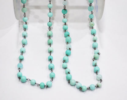 Aqua Ethiopian Opal Smooth Round Shape Rosary Beaded Chain , 5 - 6 mm , 6704