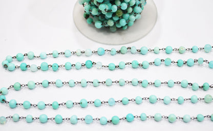 Aqua Ethiopian Opal Smooth Round Shape Rosary Beaded Chain , 5 - 6 mm , 6704