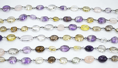 Multi Semi Precious Stone Smooth Oval Shape Rosary Beaded Chain , 6x8 - 8x11 mm , 6705