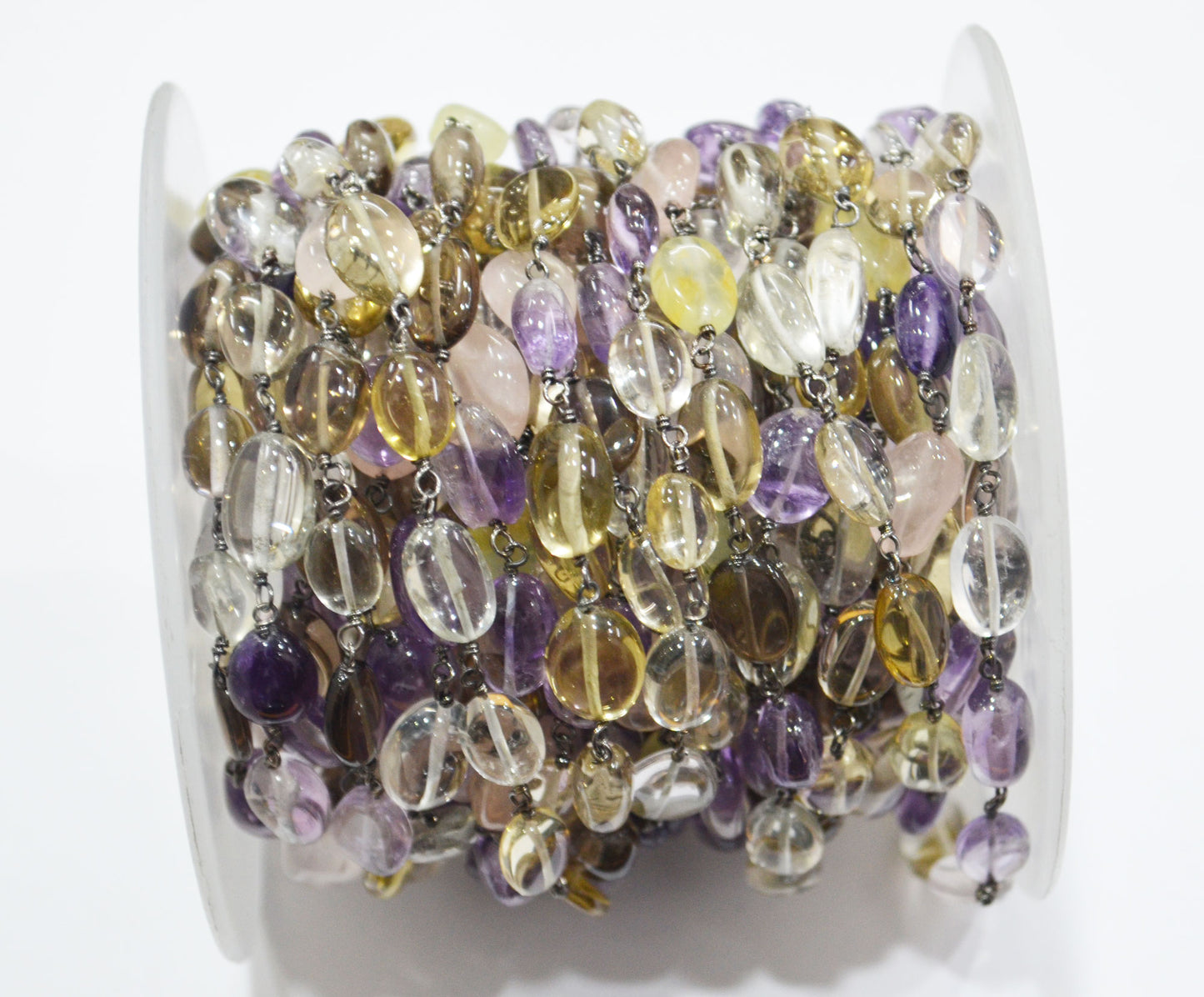 Multi Semi Precious Stone Smooth Oval Shape Rosary Beaded Chain , 6x8 - 8x11 mm , 6705