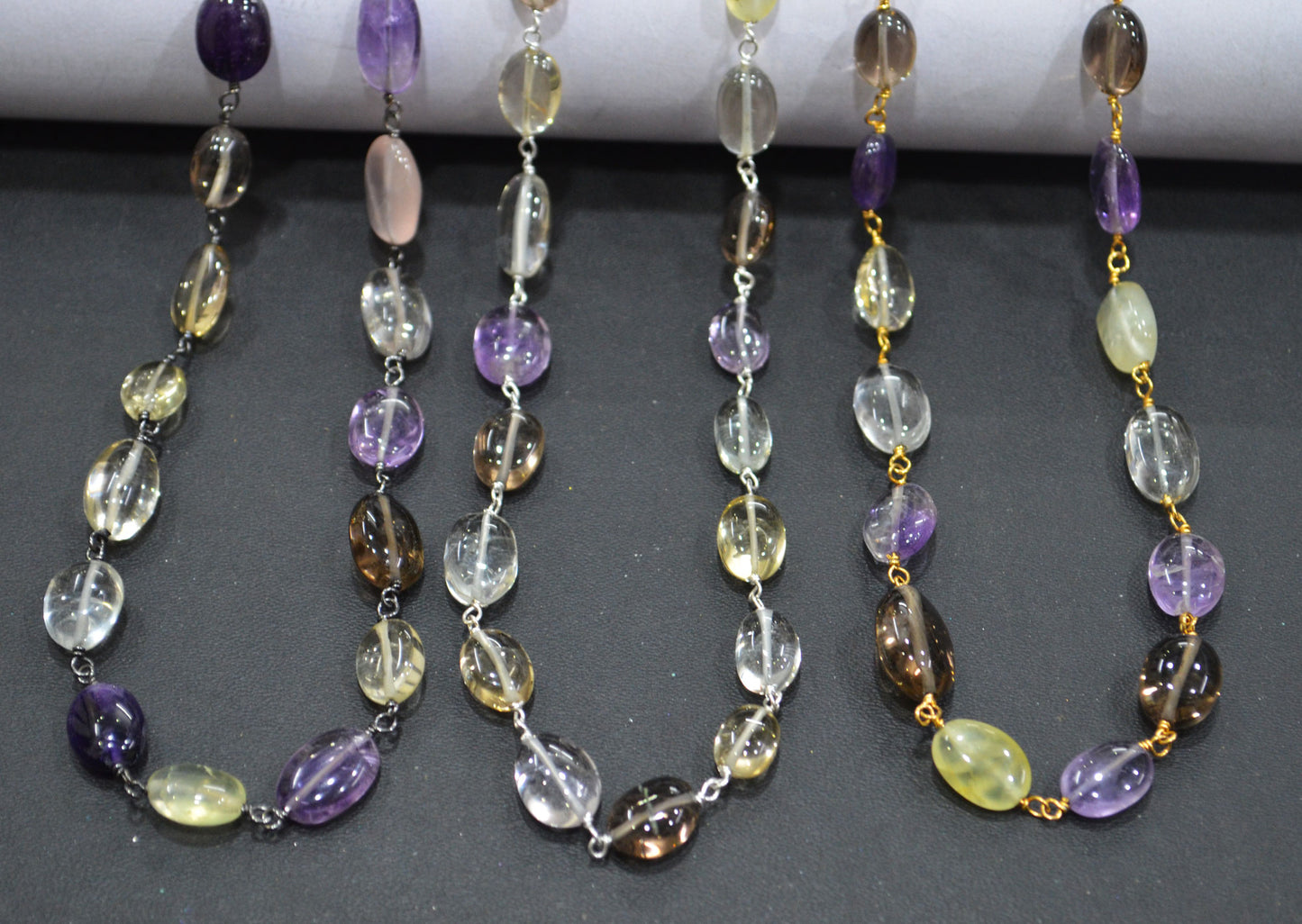 Multi Semi Precious Stone Smooth Oval Shape Rosary Beaded Chain , 6x8 - 8x11 mm , 6705