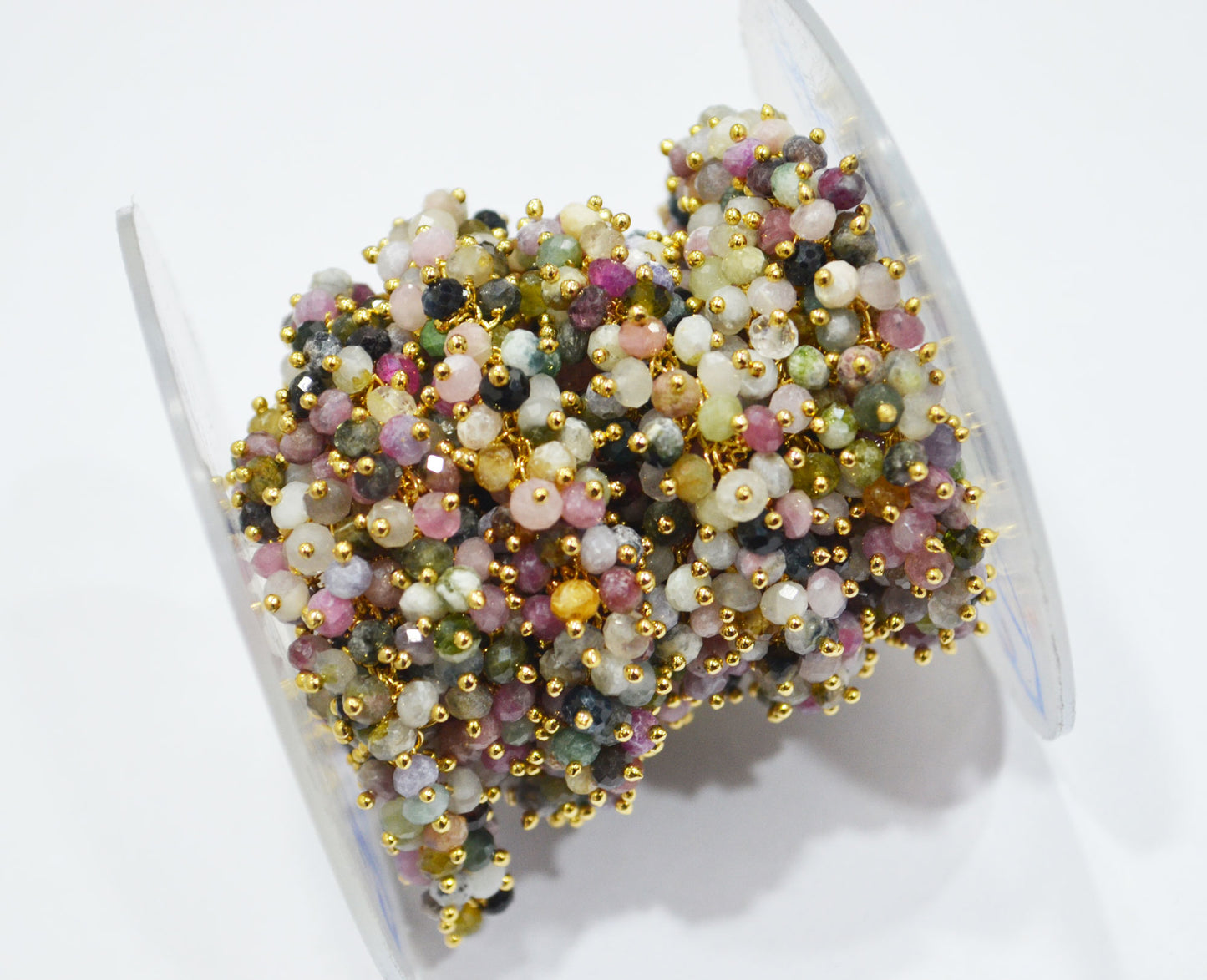 Multi Tourmaline Faceted Rondelle Rosary Beaded Grape Chain , Multi Tourmaline Angoori Cluster Wire Wrapped Chain , 3.50 mm , 6713