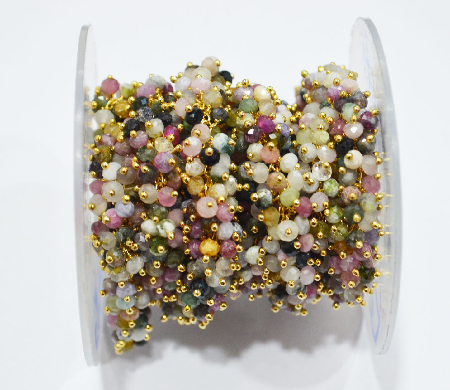 Multi Tourmaline Faceted Rondelle Rosary Beaded Grape Chain , Multi Tourmaline Angoori Cluster Wire Wrapped Chain , 3.50 mm , 6713