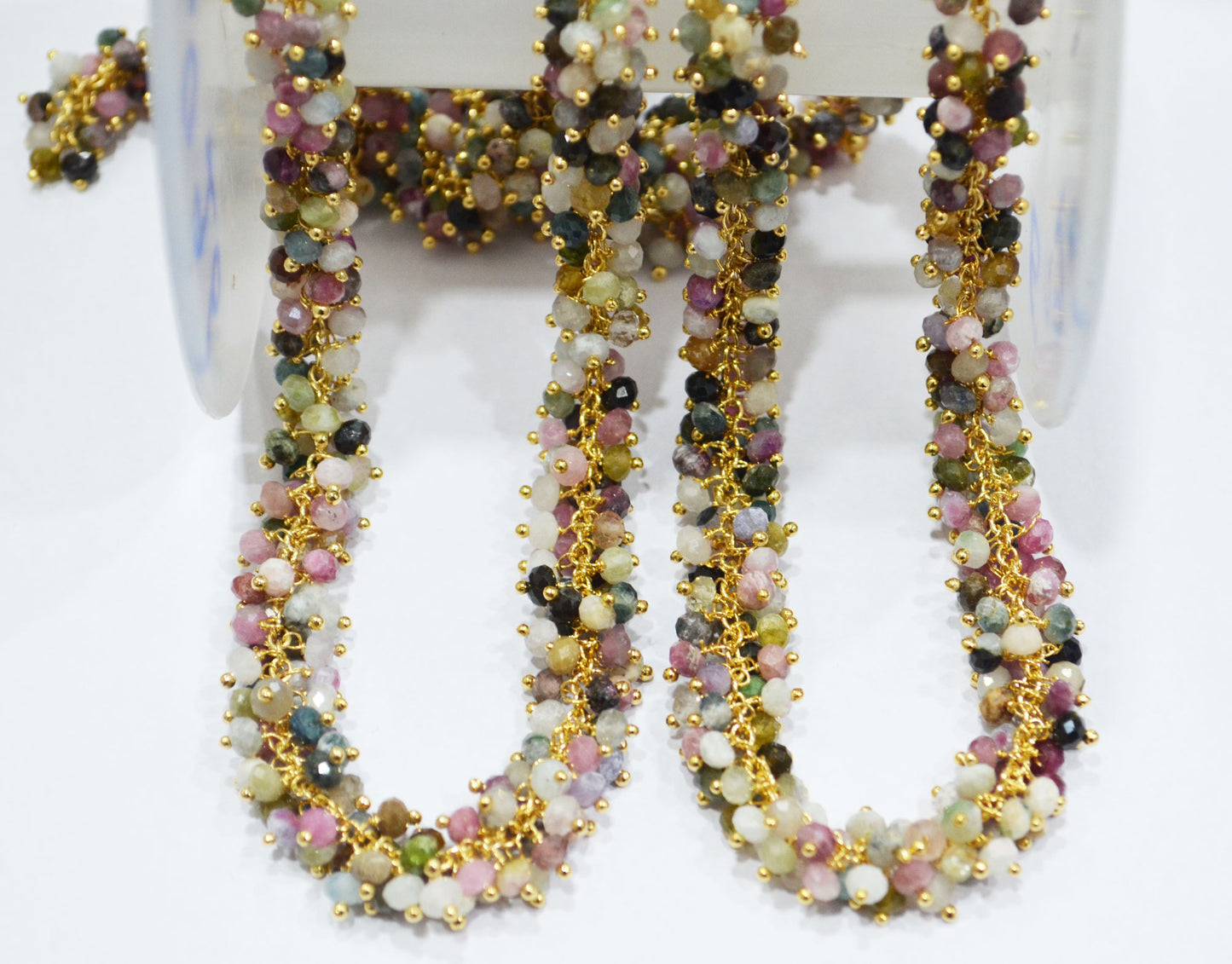 Multi Tourmaline Faceted Rondelle Rosary Beaded Grape Chain , Multi Tourmaline Angoori Cluster Wire Wrapped Chain , 3.50 mm , 6713